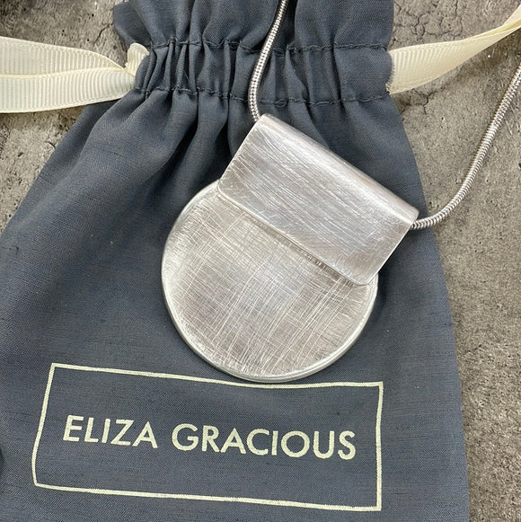 Eliza Gracious - Silver Brushed Large Pendant on Snake Chain