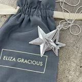 Eliza Gracious - quality affordable design led branded costume jewellery.  Burnished Silver Twin Star Pendant Necklace on twin snake chain