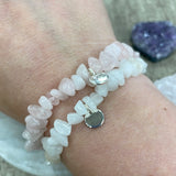 Crystal Chip Elasticated Bracelet - Rose Quartz  Love | Kindness | Caring also available in moonstone as pictured here
