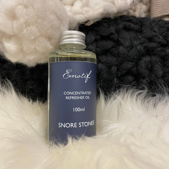 Aromatherapy Snore Stones Refresher Oil 100ml The Snore Stones Refresher Oil is infused with a complex blend of 9 natural essential oils, selected specifically to combat the age old problem of snoring and deliver a restful, restorative night's sleep.