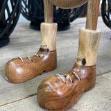 Teak Wooden Standing Ducks in Boots - Medium BOOTS close up