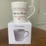 Fine China gift boxed fun quotable Mug; 'Friendship should be built on a solid foundation of alcohol, sarcasm, inappropriateness and general shenanigans!' 