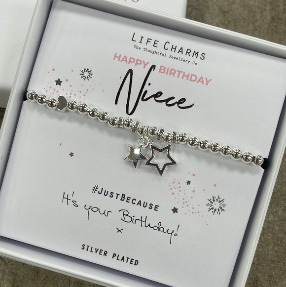 Life Charms the Thoughtful Jewellery Co. Just Because Bracelet Collection; Happy Birthday Niece It's your Birthday! x