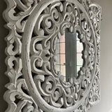 Whitewashed Sculpted MDF Mirror Flower Panel  58cm  Beautiful carved wooden panel with flowers and with a distressed white finish.
