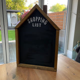 House Shape Framed H48cm Chalkboard with heading 'Shopping List' Made in the UK by The Giggle Gift co.