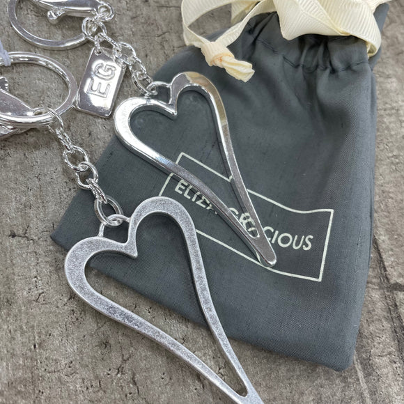 Eliza Gracious Open Heart Bag Charm Keyring ﻿ Available in Shiny Silver or Burnished Silver
