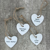 Mini Ceramic Hanging Hearts - 4 quotes