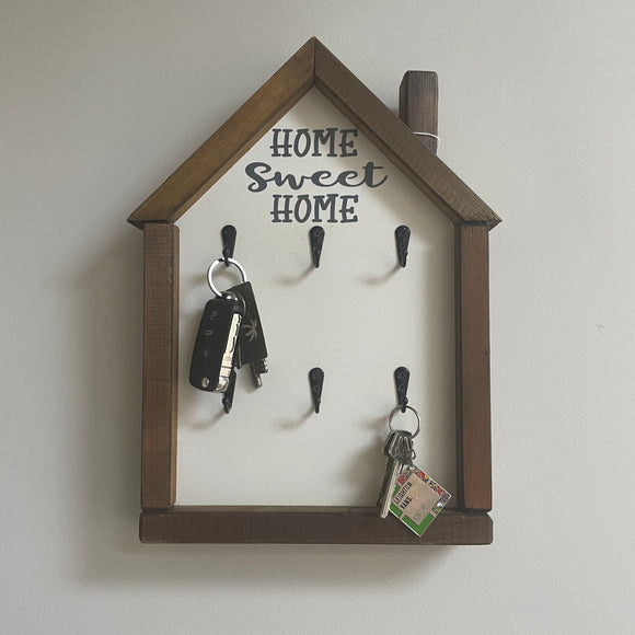 House Shape Sign H35cm with Hooks and quote that reads: 'Home Sweet Home' Made in the UK by The Giggle Gift co.