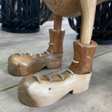 Teak Wooden Standing Ducks in Boots - Large BOOTS close up