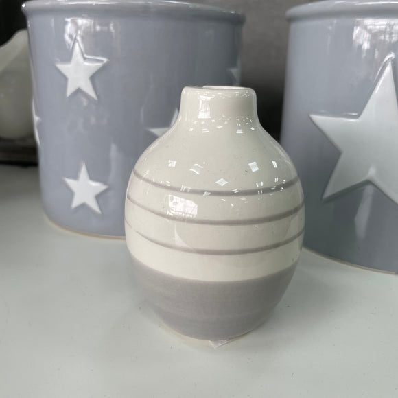 Grey & White Mini Vase - Stripe