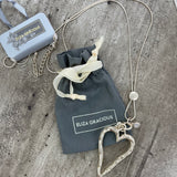 Eliza Gracious Long Chunky Open Heart Necklace with Diamond Charm Available in Matt Silver & Pale Gold