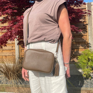 Faux Leather Cross Body Bag with Tassel Taupe The Life Store Brigg