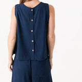 Linen Viscose Button Back Vest Top - Khaki