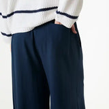 Wide Leg Culottes in Linen Viscose & Elastic waist - Navy