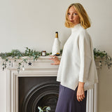 Chalk UK Ivory Vicki jumper is a stylish and relaxed shape. Cotton rib knit with funnel neck. It's a versatile staple that is a flattering wardrobe must.