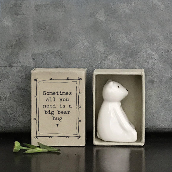 East of India Matchbox Collection; Small gifts with a meaningful quote for someone special Sitting Bear - 'Sometimes all you need is a big bear hug' 