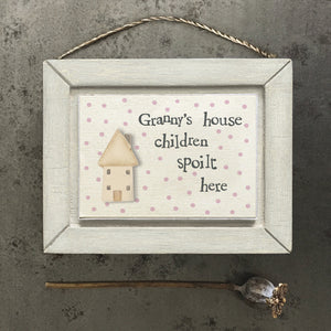 East of India landscape wooden hanging quotable plaque; Granny's House children spoilt here 11x9cm