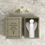 East of India quotable matchbox collection Porcelain Angel presented in a small matchbox with the words; 'Little Guardian Angel just for you'