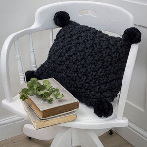 Retreat-home Black Knit Cushion with Pom Poms 33x40cm 23AW134
