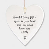 East of India Porcelain Heart 'Grandchildren fill a space in your heart..'