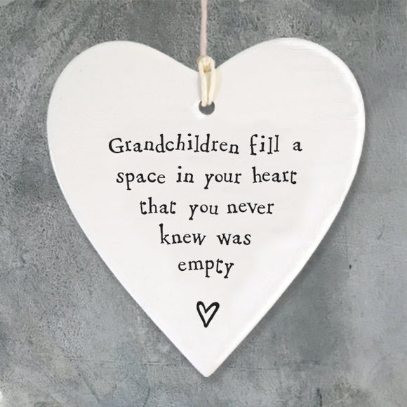 East of India Porcelain Heart 'Grandchildren fill a space in your heart..'
