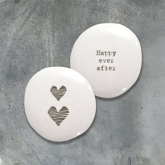 East of India Quotable pebble collection - Small gifts with a meaningful quote for someone special White Round Pebble 'Happy Ever After'