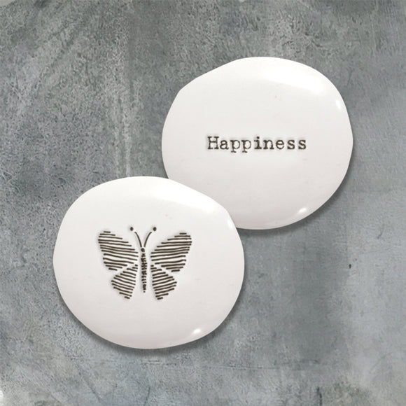 East of India Quotable pebble collection - Small gifts with a meaningful quote for someone special White Round Pebble 'Happiness'