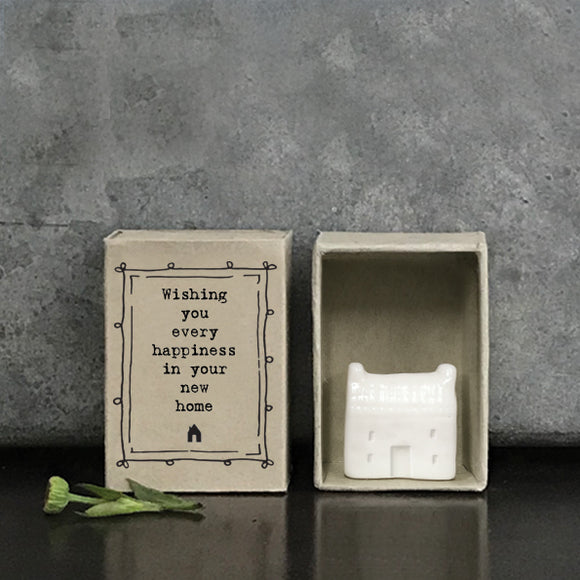 ast of India quotable matchbox collection Porcelain small House presented in a small matchbox with the words; ' Wishing you every happiness in your new home'