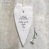 East of India Hanging Porcelain Long Heart with a meaningful quotes; ' Sending you the biggest hug' 6233