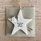East of India Perfect Gifts with a meaningful quotes;  NEW 2023 Collection  Hanging porcelain star  'Good friends light up the world'