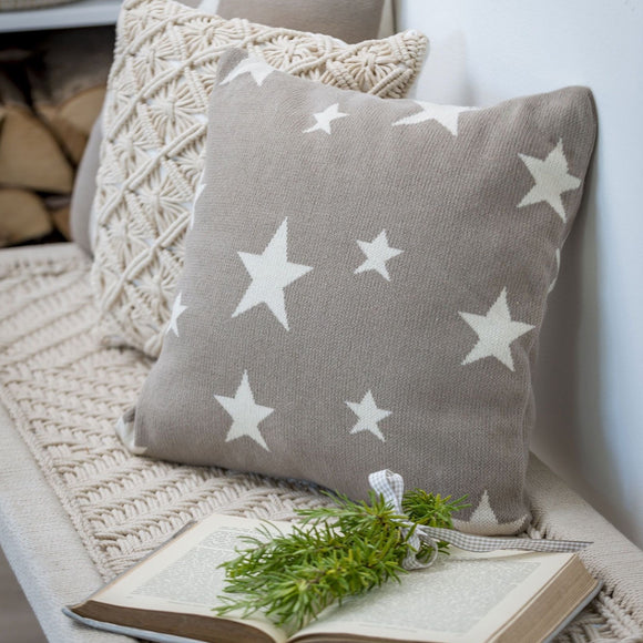 Retreat-home Scattered Taupe/Ivory Star Knit Cushion 40cm