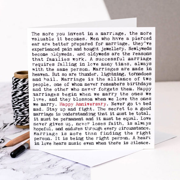 Happy Anniversary Wise Words Card For husband or wife coulson macleod