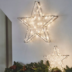 Silver Galaxy Mains Light up Star ornament with flickering effect available in two sizes
