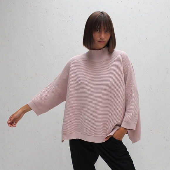Chalk brand Vicki Pink  jumper is a stylish and relaxed shape. Cotton rib knit with funnel neck. It's a versatile staple that is a flattering wardrobe must.