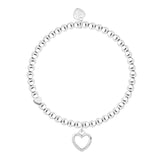 Silver Beaded Elastic Bracelet with dangly open heart charm - Cousins