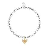 Silver Elastic Life charm bracelet with gold bee charm