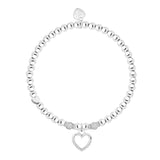 Silver Beaded Elastic Bracelet with open heart charm
