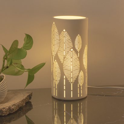 Light Glow Ceramic Column Lamp H28cm Design - Botanical Leaf