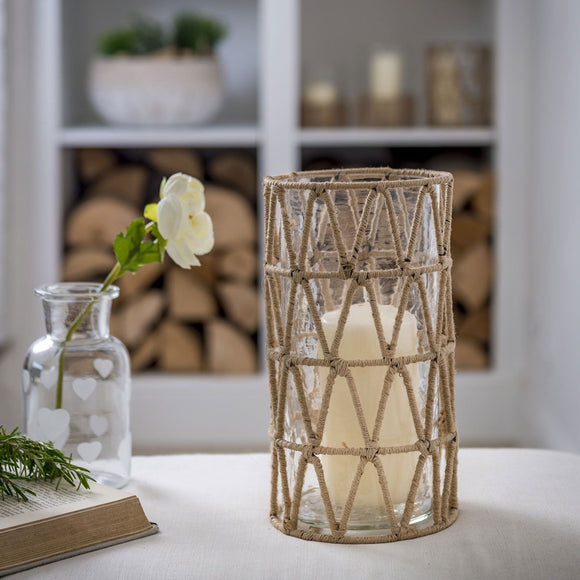 Retreat-home Jute Chevro Glass Lanterns 18cm & 26cm 22SS55