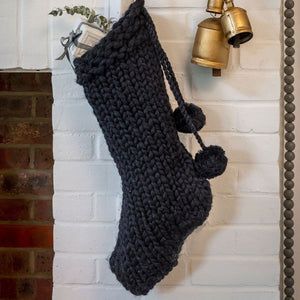 Black Knitted Stocking with Pom Poms