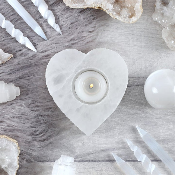 Crystal Heart Selenite T-Light 