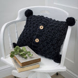 Retreat-home Black Knit Cushion with Pom Poms 33x40cm 23AW134
