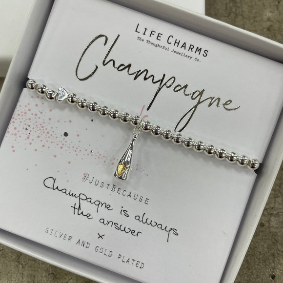 Life Charms silver bracelet with Champagne bottle charm - 