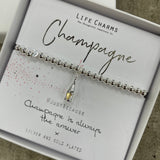 Life Charms silver bracelet with Champagne bottle charm - "Champagne #justbecause Champagne is always the answer x"