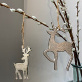 Silver Metal Hanging Reindeers - Small 10cm