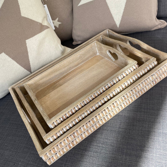 Retreat-home Limed Wood Bead Wooden Trays - available in 3 sizes 