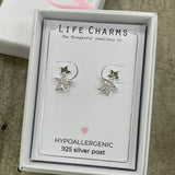 Life Charms the Thoughtful Jewellery Co. Silver plated stud hypoallergenic Earrings collection;  double star design