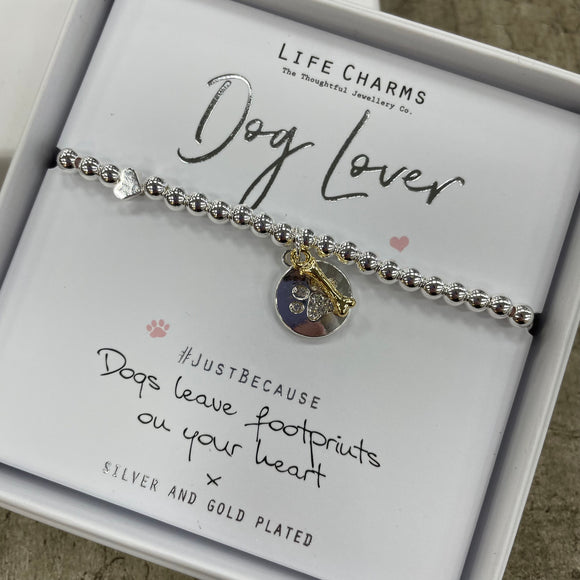 Life Charms Silver Bracelet with Paw Print Flat Charm & Gold Bone Charm - 