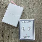 Life Charms the Thoughtful Jewellery Co. Silver plated stud hypoallergenic Earrings collection; Open Heart Drop Silver Stud Design in their gift box (included)