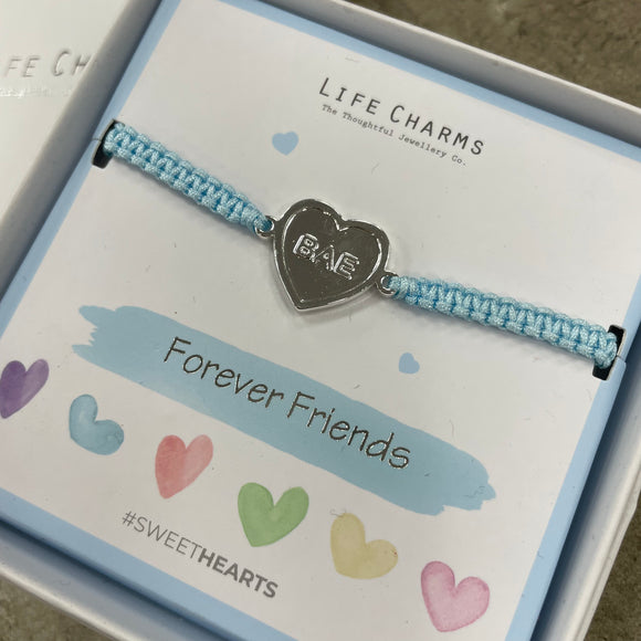 Life charms bracelet -Sweethearts Bracelet Collection; CARD MESSAGE - FOREVER FRIENDS INSCRIBED IN HEART - BAE 